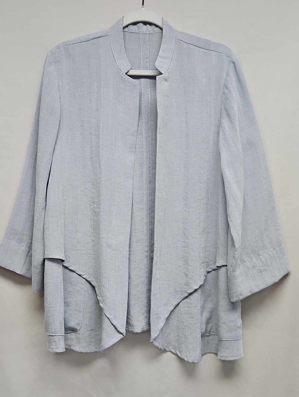 Fridaze 100% Linen Open Front Jacket Large Gray Lagenlook Layering Top